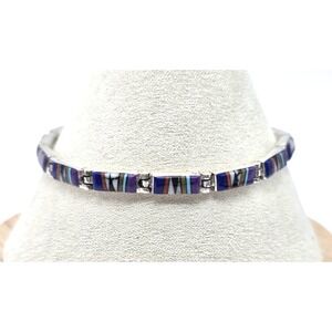 Multi-Gemstone Bracelet Sterling‎ Silver Hinged Adjustable 6.75"-7" Signed NWOT